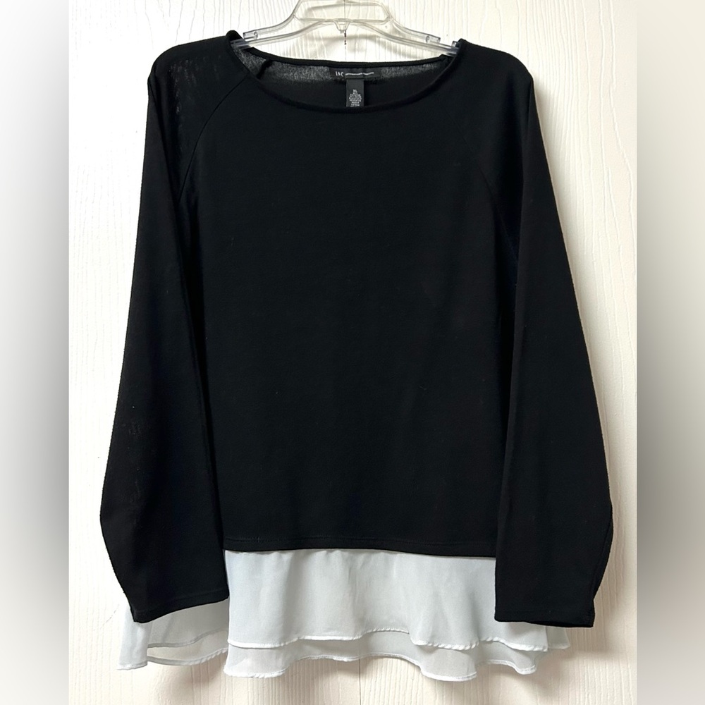 INC International Concepts Black and White Layered Blouse Sweater